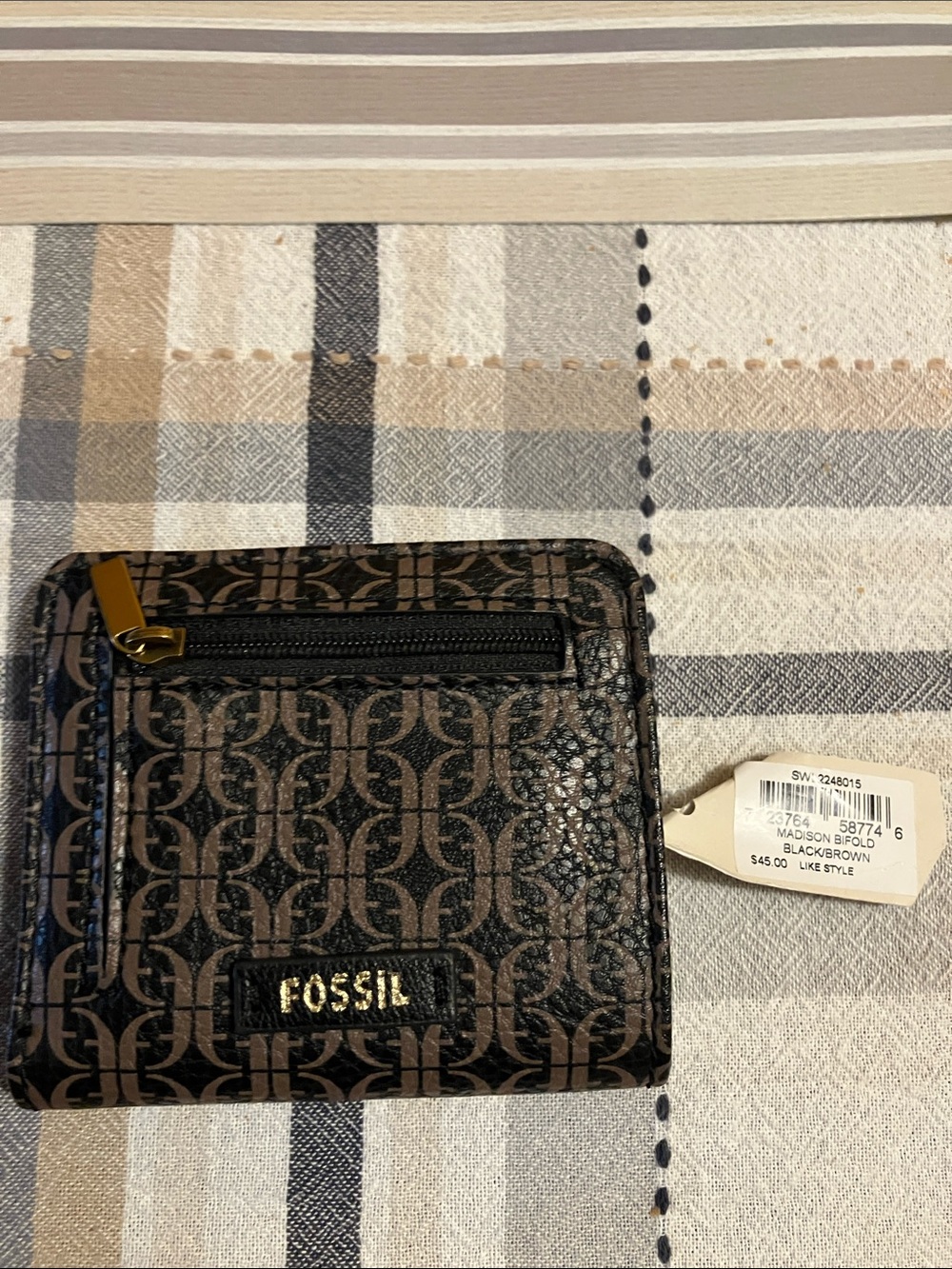 Fossil Signature Monogram Card Case in Brown and Black